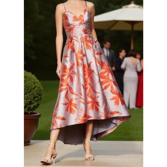 NWT Hutch High Low Spaghetti Strap Satin Midi Dress Pleated Gray Orange Size 8 - Picture 15 of 15